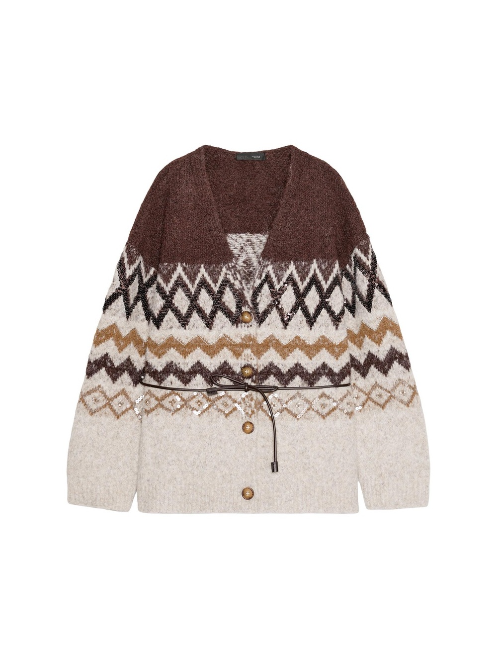 Chunky Knit Button Cardigan in Brown and Cream